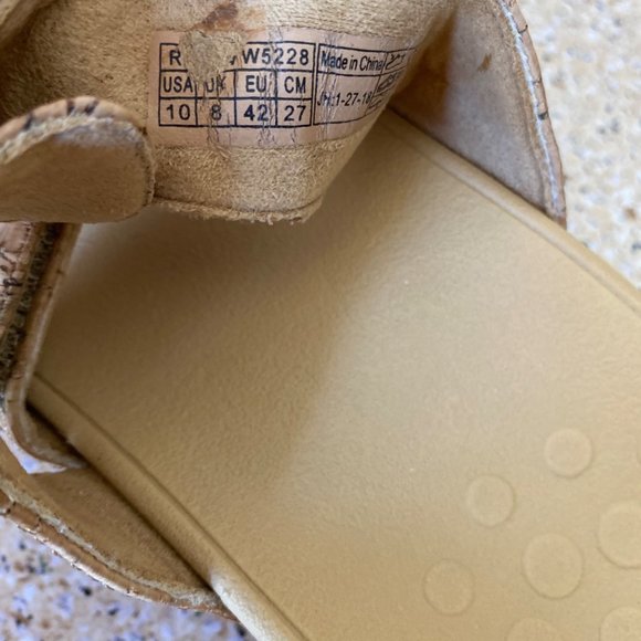 WOMENS VIONIC RIO ADJUSTABLE PLATFORM SANDAL LEATHER GOLD CORK SIZE 10 - Picture 5 of 12